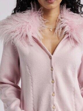 Vintage Escada Pink Cardigan with Mongolian Fur